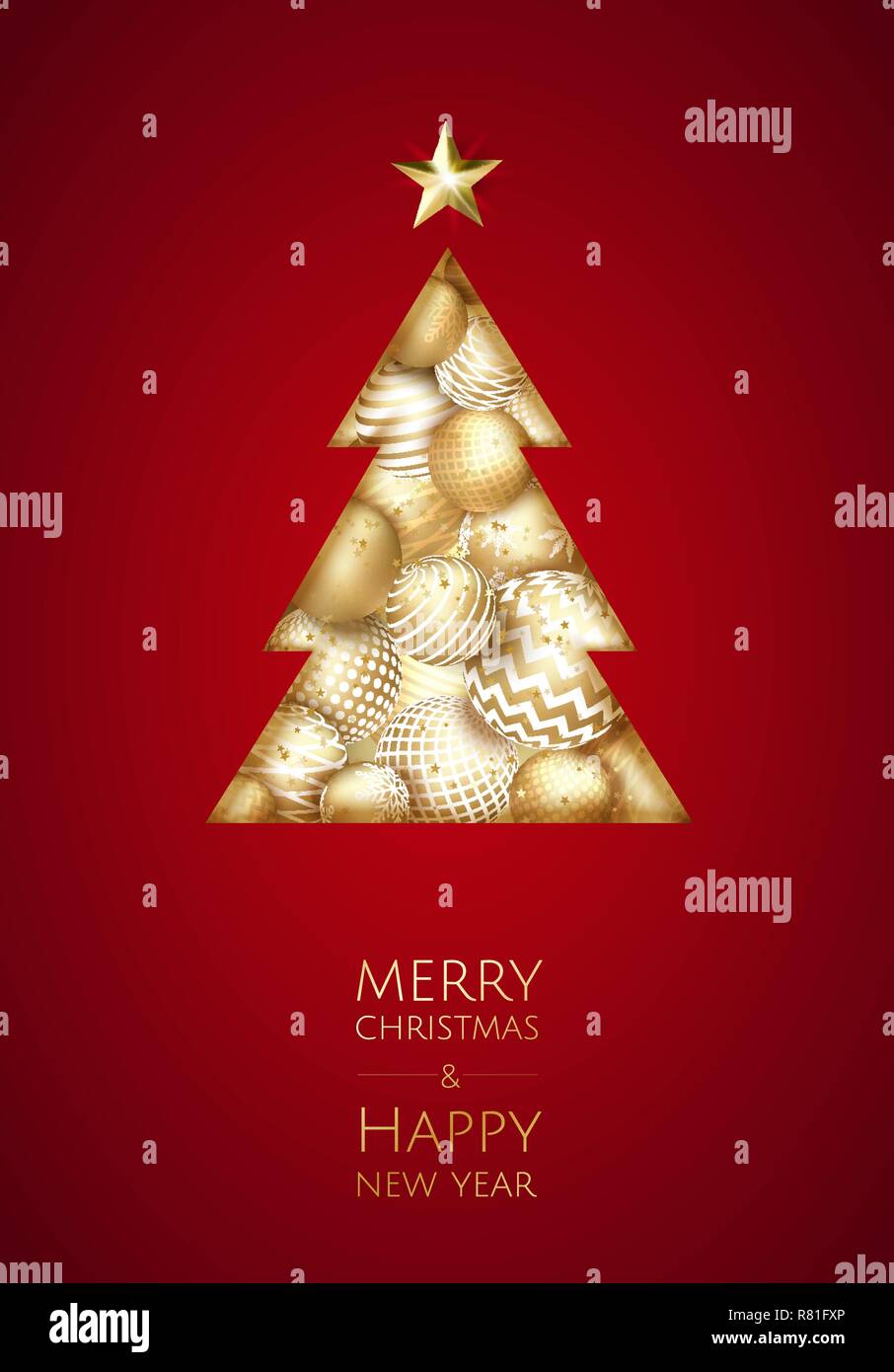 Merry Christmas and Happy New Year. Vector modern template card. Abstract christmas tree. Stock Vector
