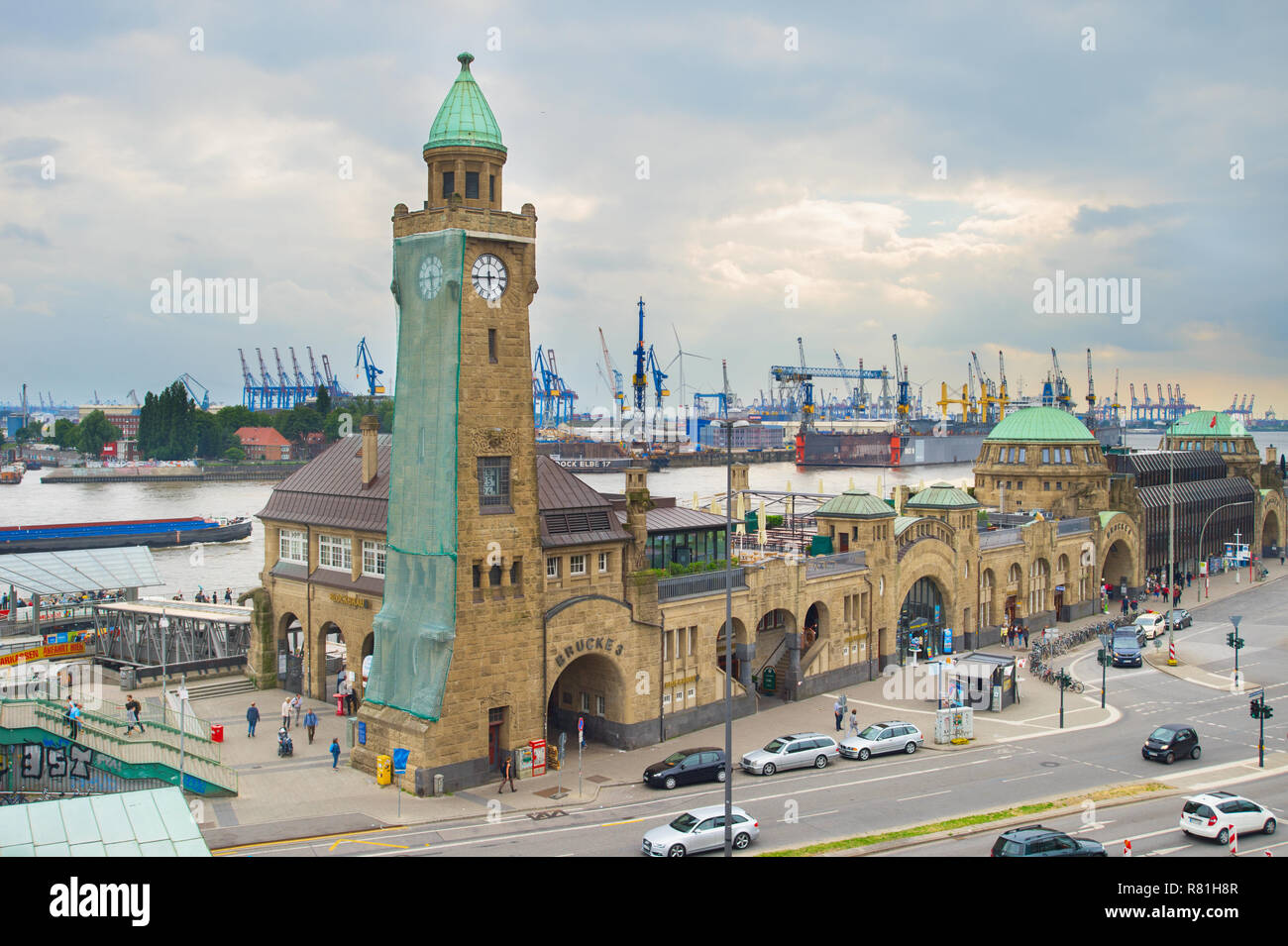 HAMBURG, GERMANY - JUNE 18, 2018: People at Landungsbrücken (the Hamburg's water station). Hamburg is the second-largest city in Germany with a popula Stock Photo