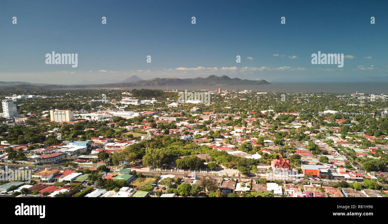 Building in Nicaragua capital managua aerial drone view. Tourism destination in Central America Stock Photo