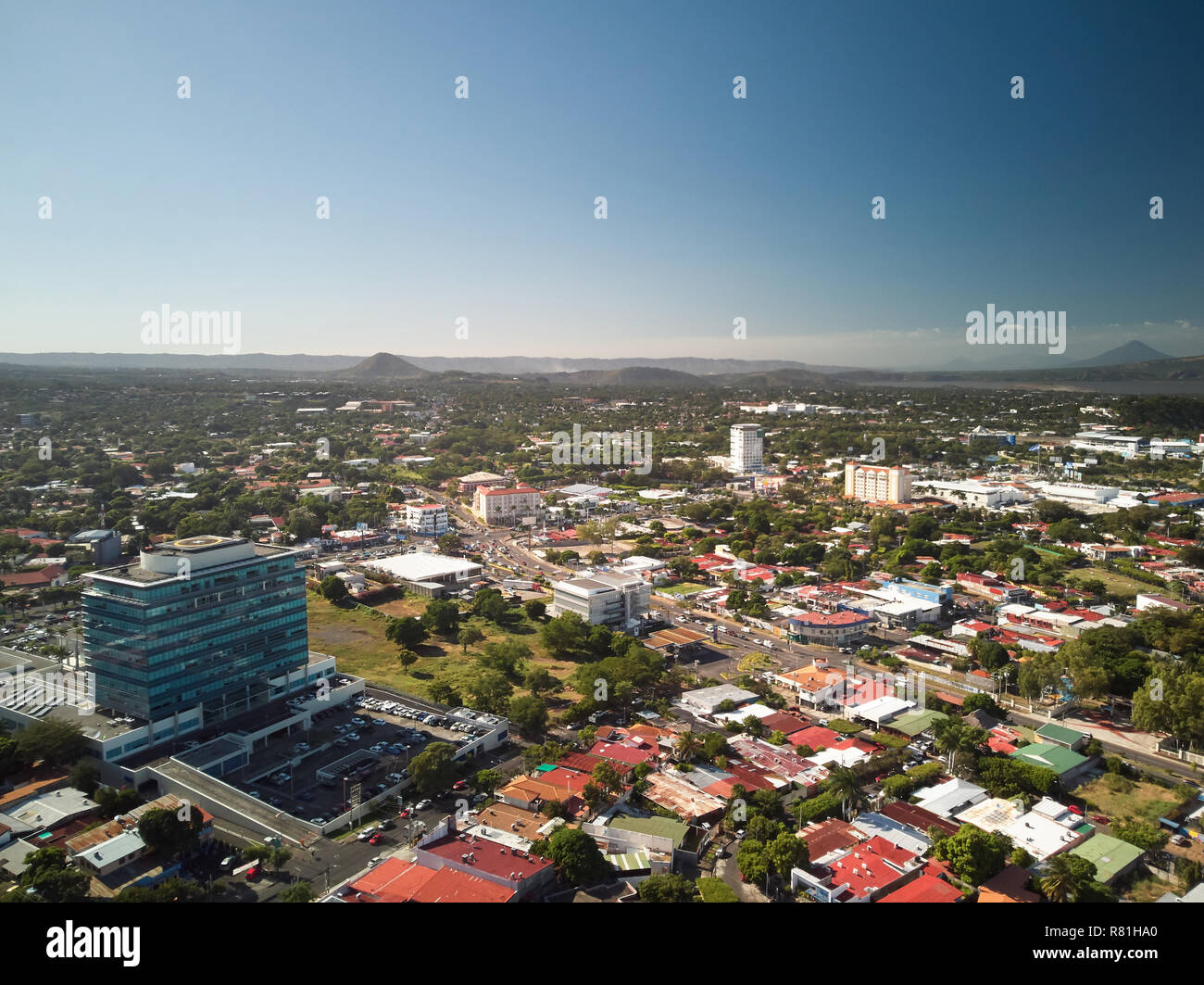 Business center of Managua town aerial drone view Stock Photo