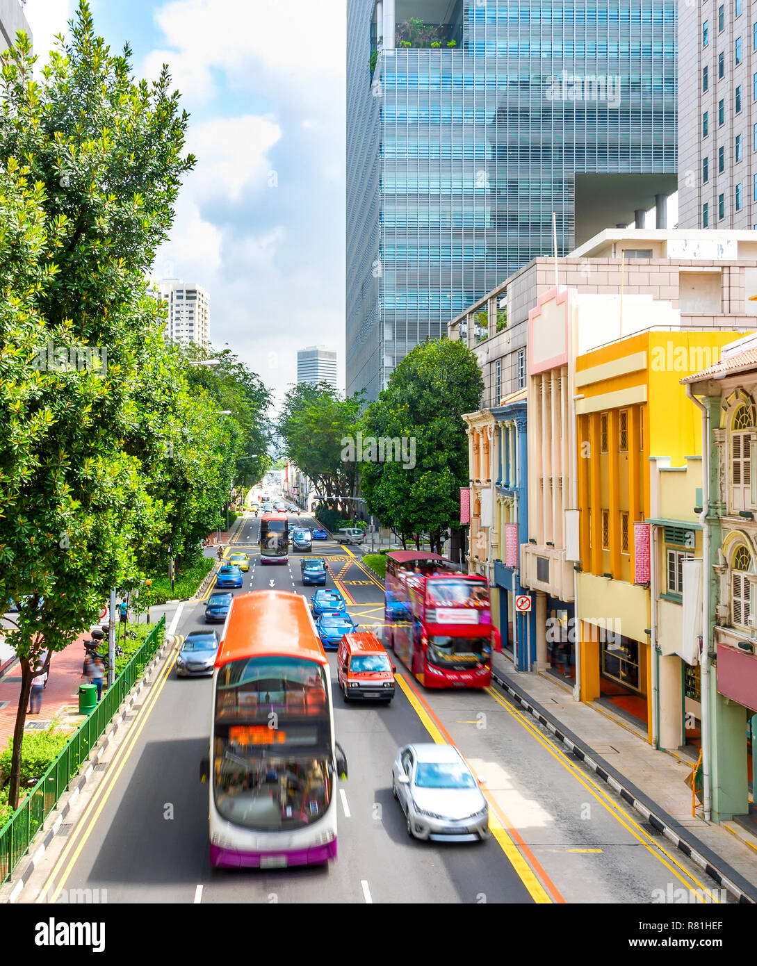 Elevated view of traffic on Singapore city street with modern colorful  architecture Stock Photo - Alamy