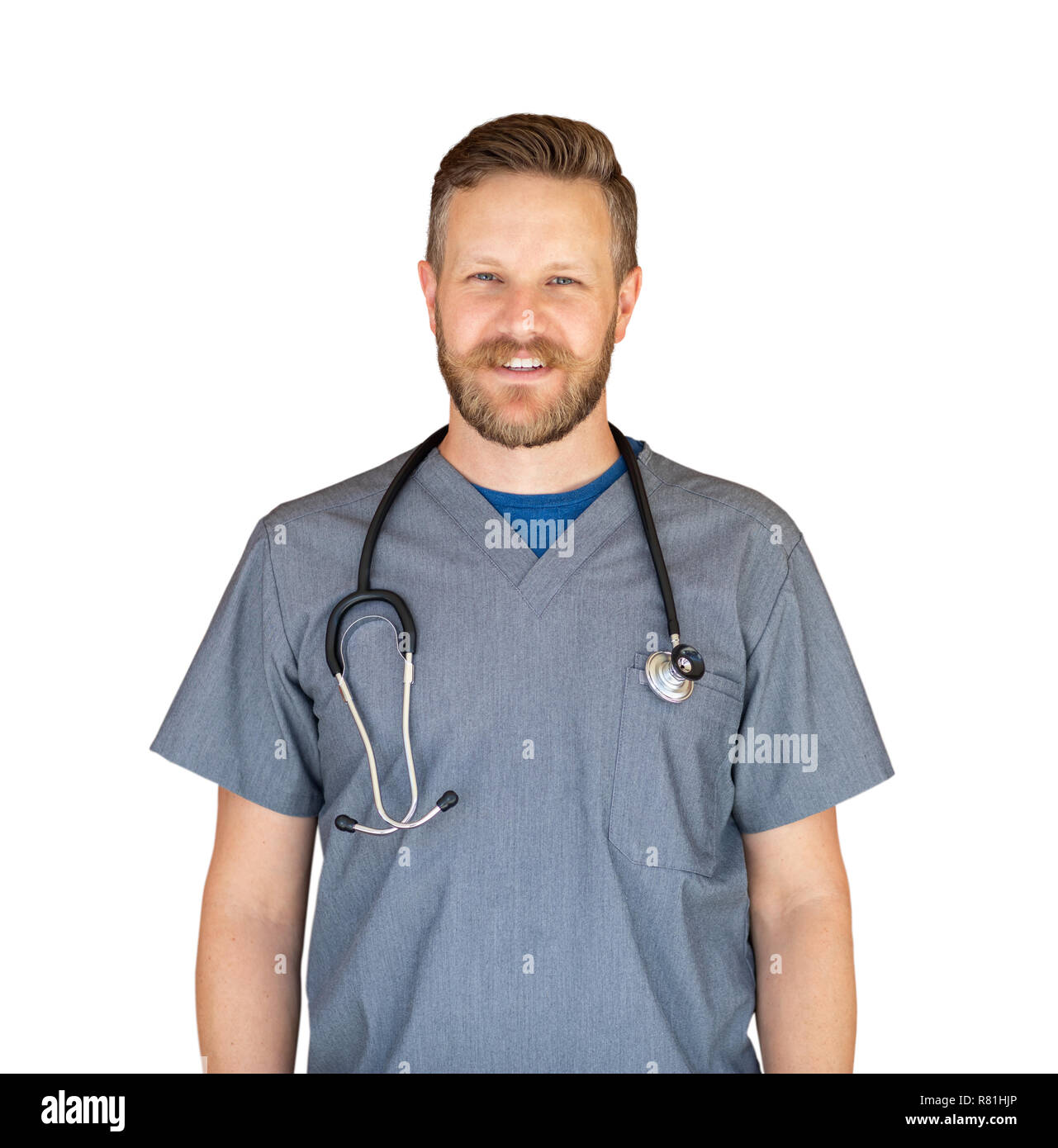 Caucasian Male Nurse Isolated On White. Stock Photo