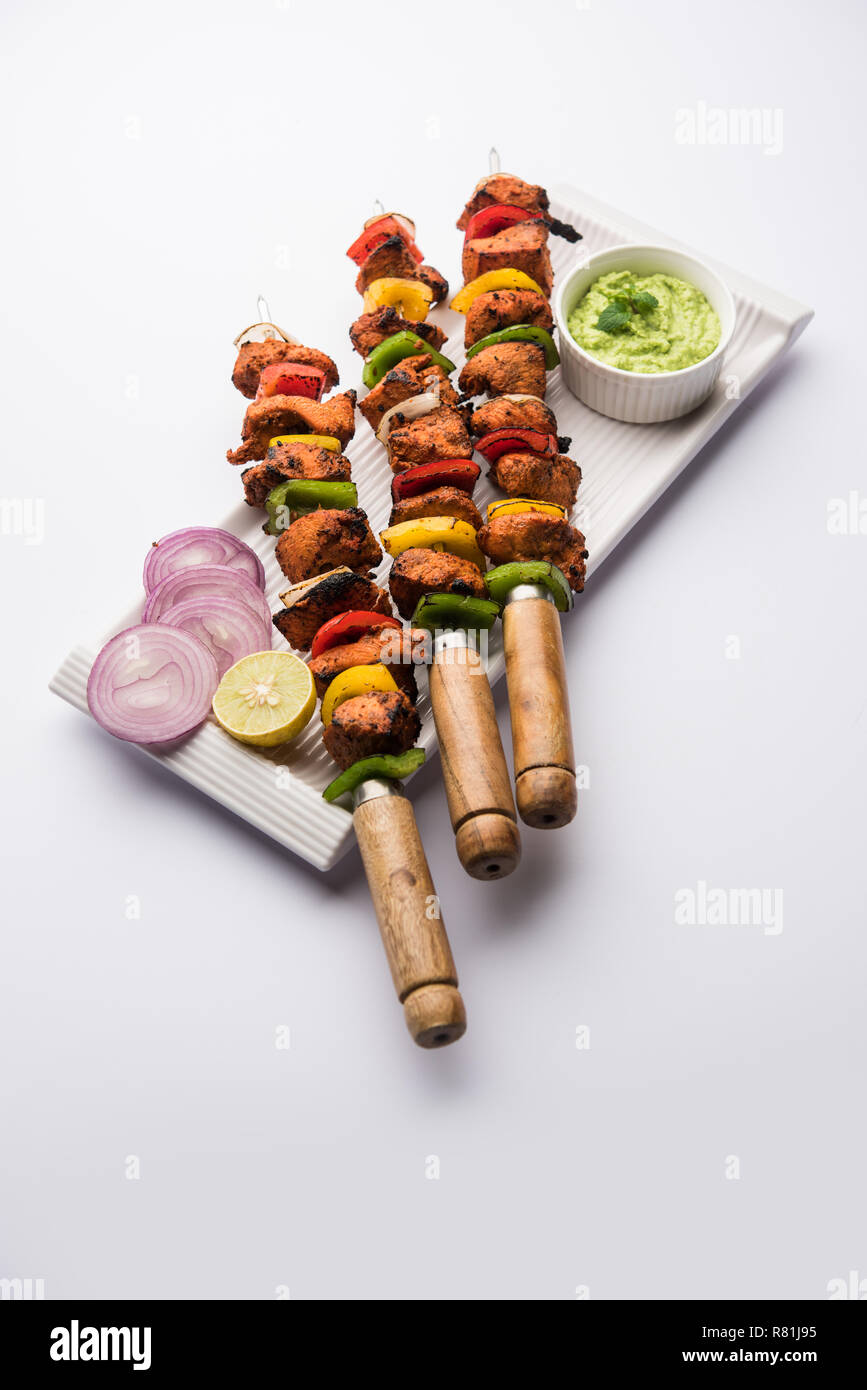 Chicken tikka /skew Kebab. Traditional Indian dish cooked on charcoal