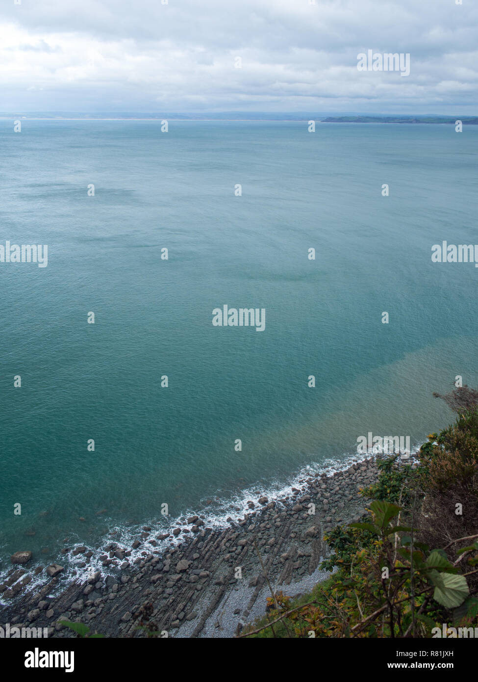 beautiful views of Clovelly from the coast path in Devon Stock Photo