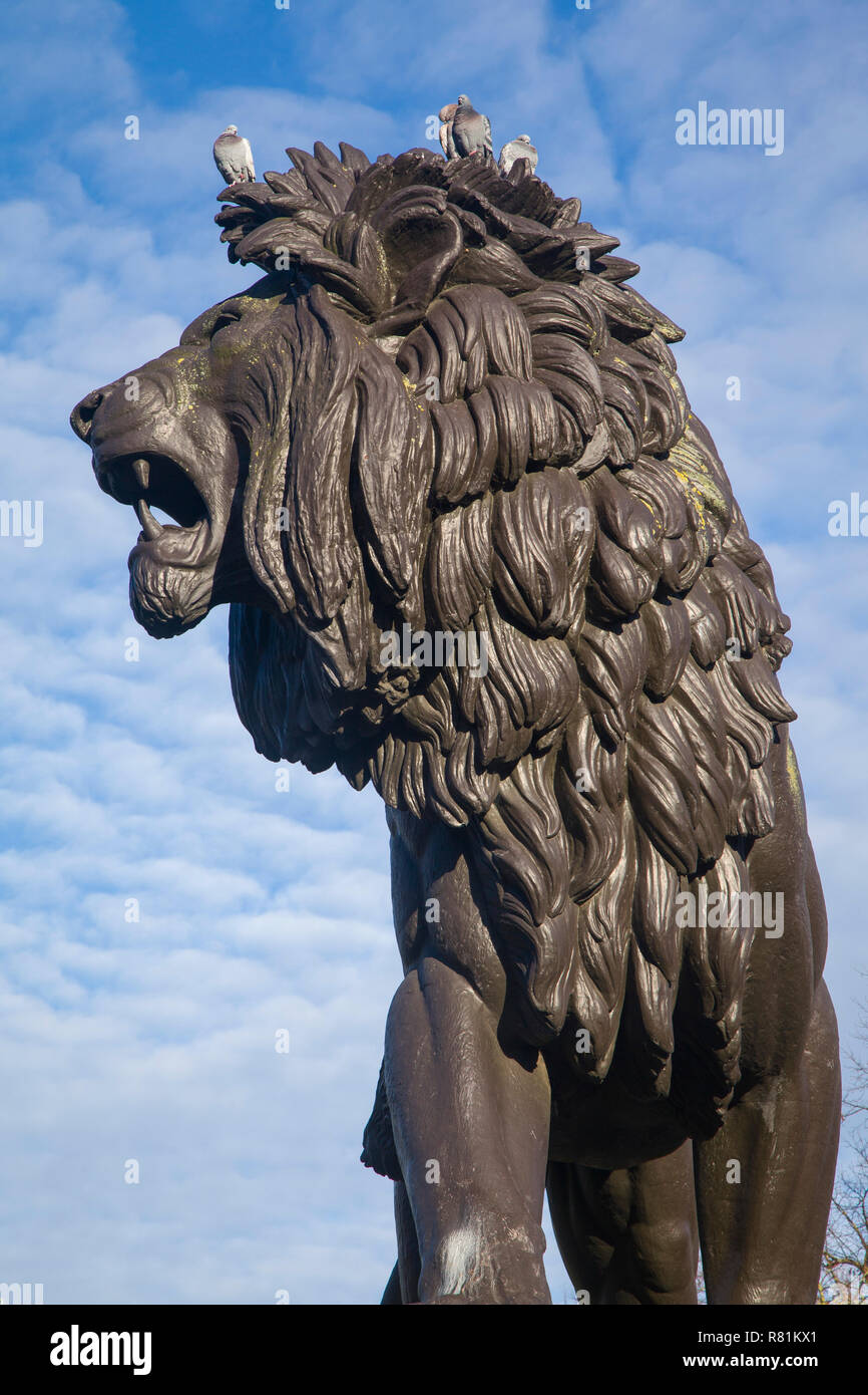 The Forbury or Maiwand Lion in Forbury Gardens, Reading, Berkshire Stock Photo