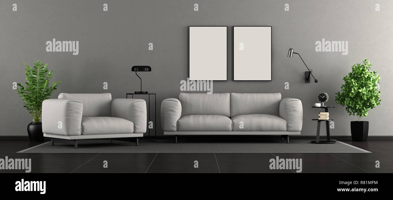 Minimalist living room with sofa and armchair -3d rendering Stock Photo
