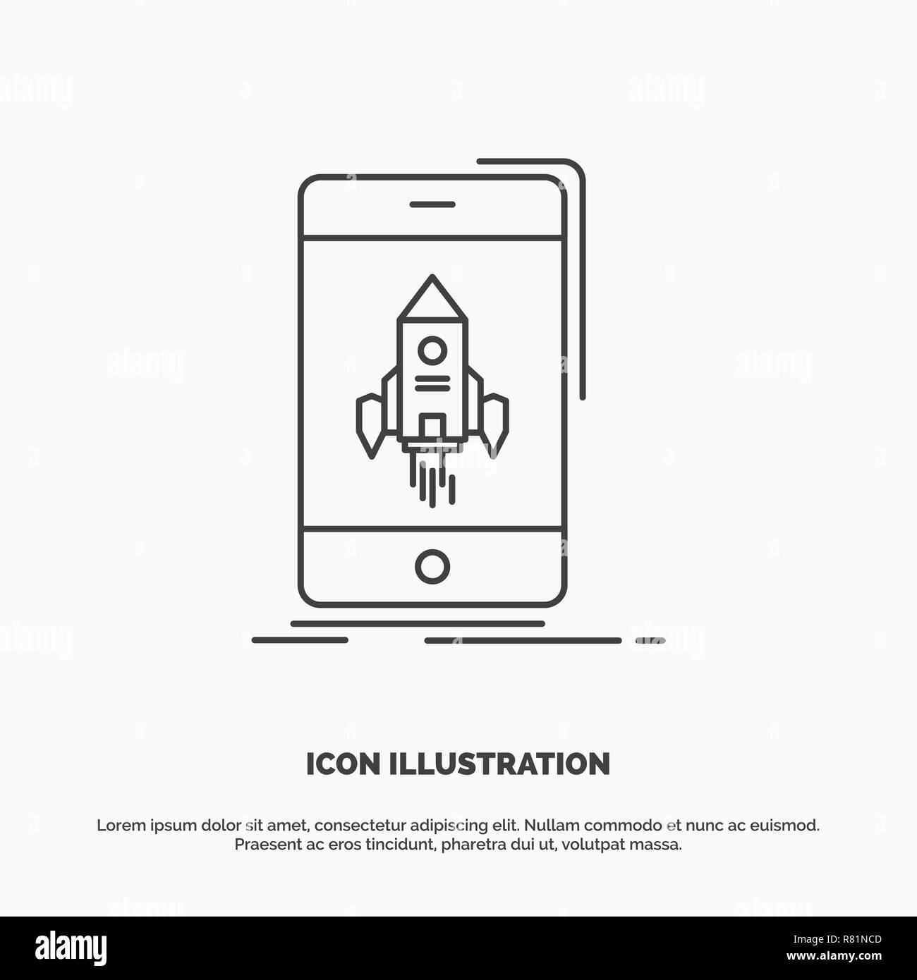 game, gaming, start, mobile, phone Icon. Line vector gray symbol for UI