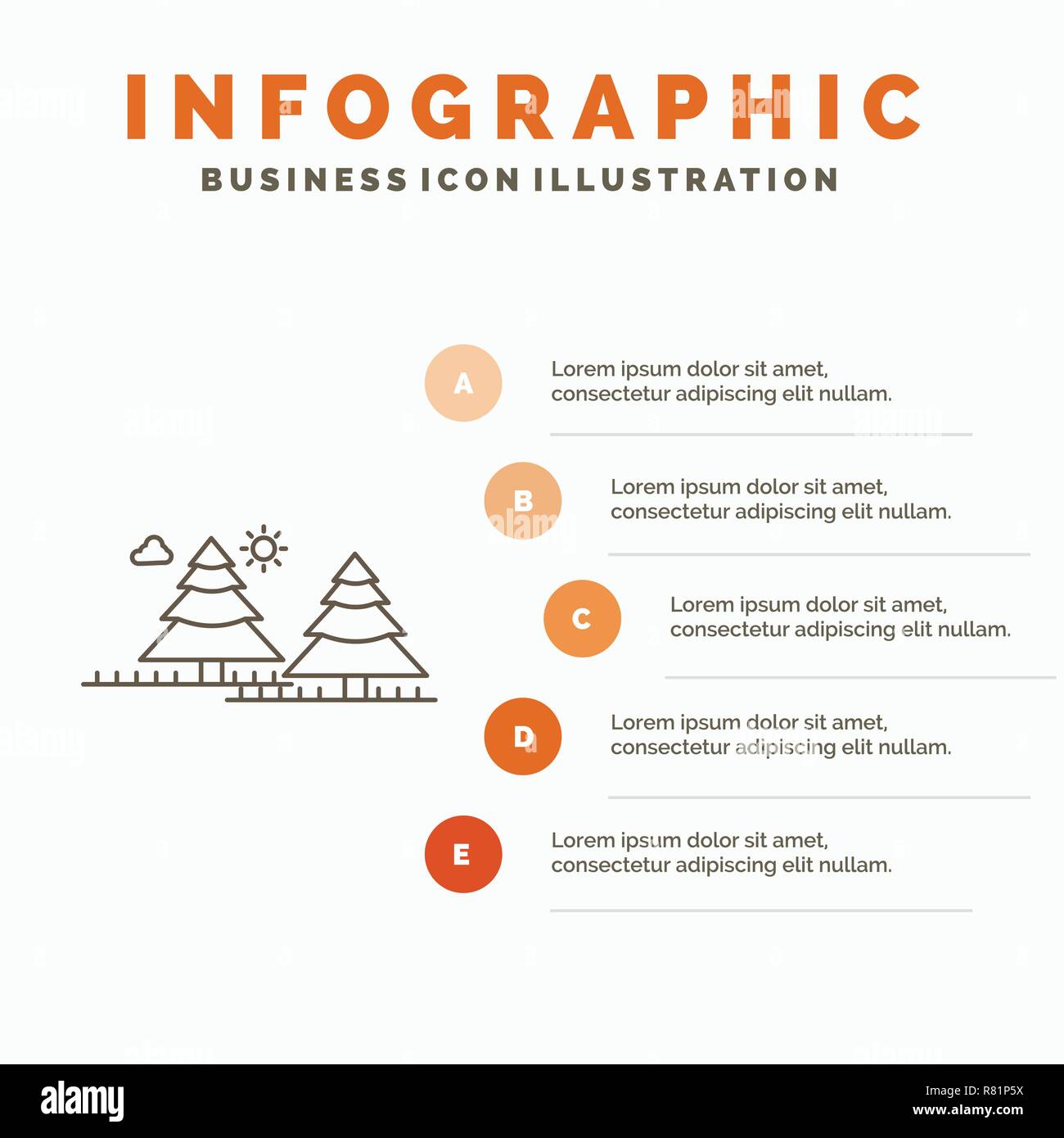 forest, camping, jungle, tree, pines Infographics Template for Website and Presentation. Line Gray icon with Orange infographic style vector illustrat Stock Vector