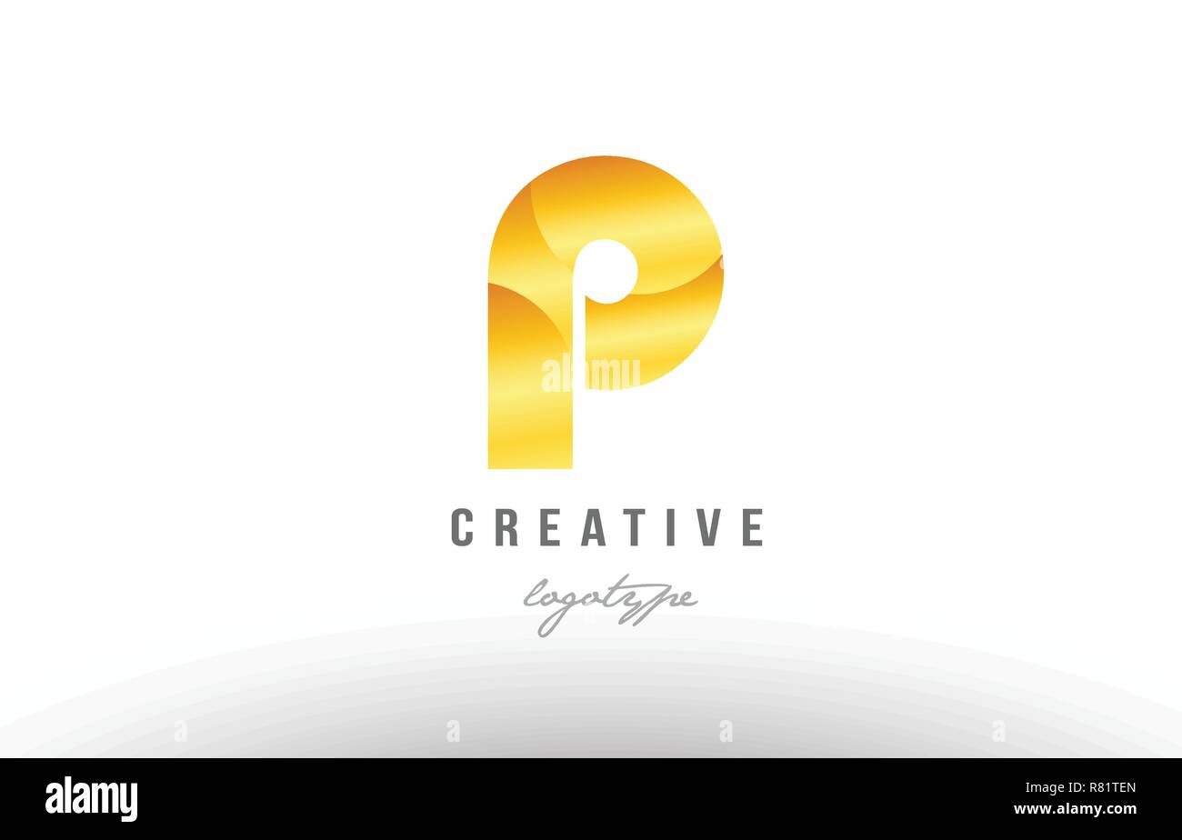 Design of alphabet letter p with gold golden metal gradient color ...