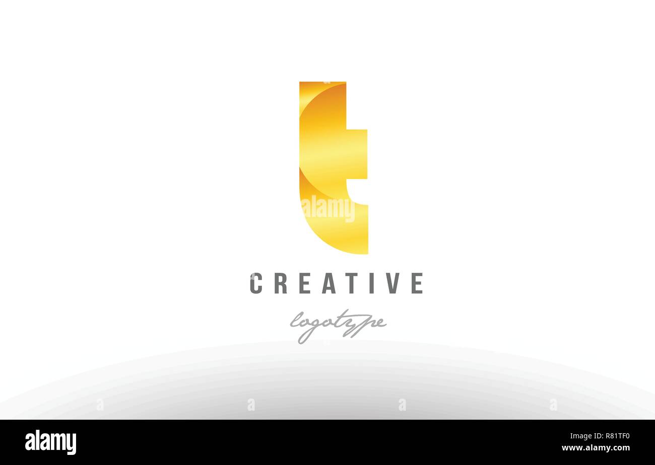 Design of alphabet letter t with gold golden metal gradient color ...