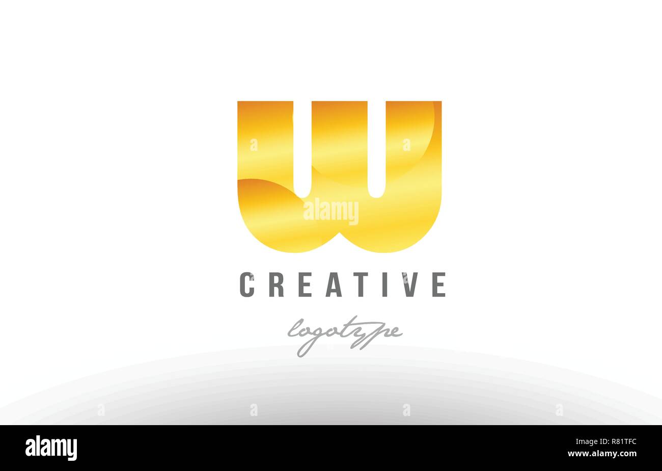 Design of alphabet letter w with gold golden metal gradient color ...
