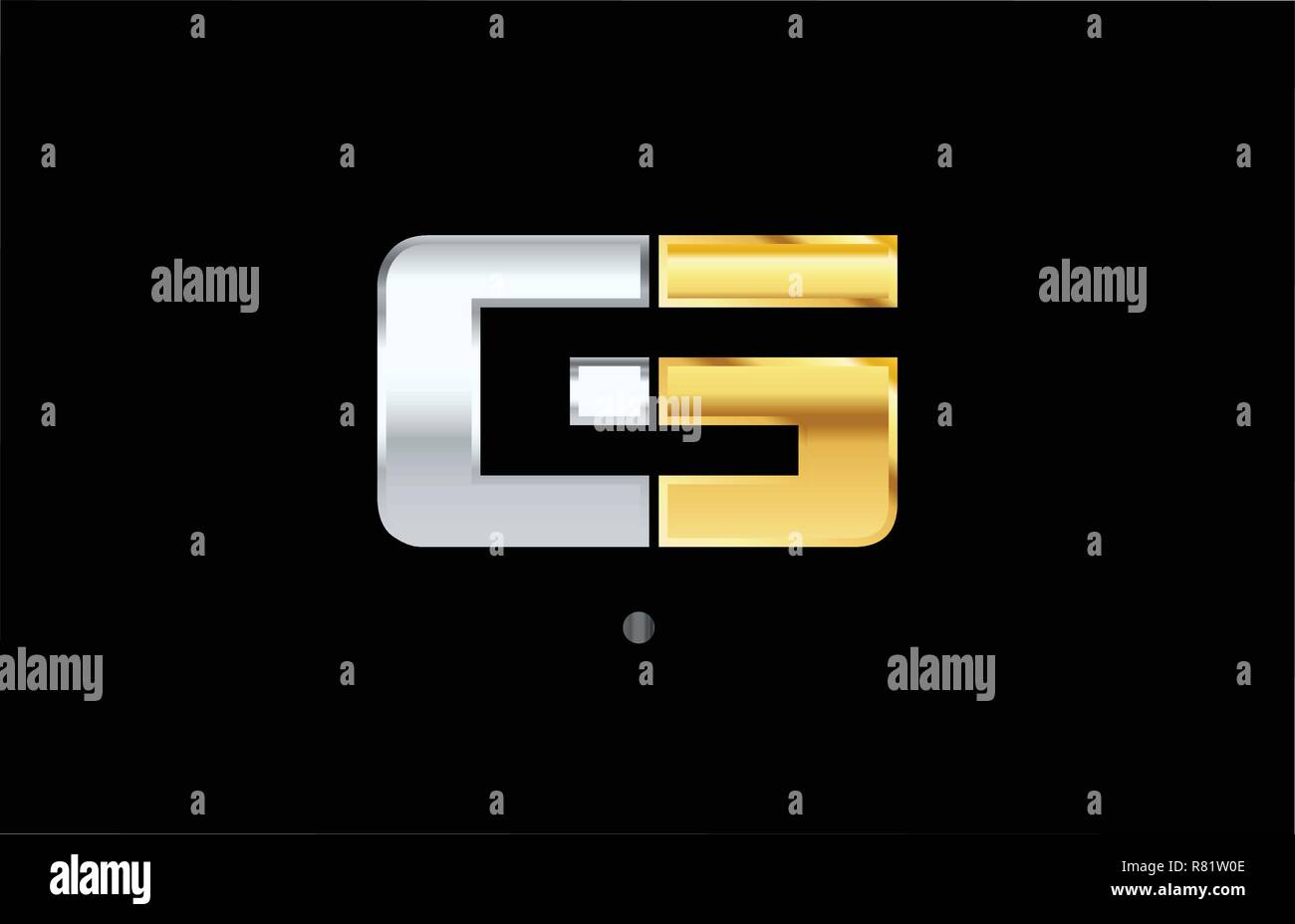 g silver gold letter alphabet logo with golden metallic color Stock