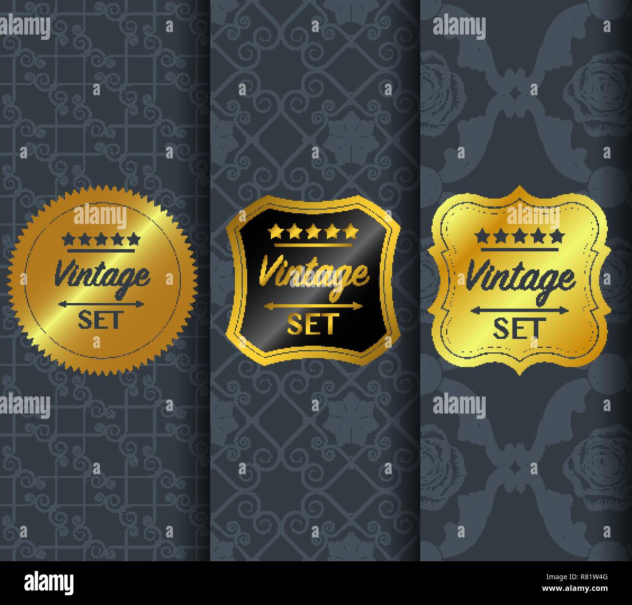 Golden vintage pattern on dark background Stock Vector