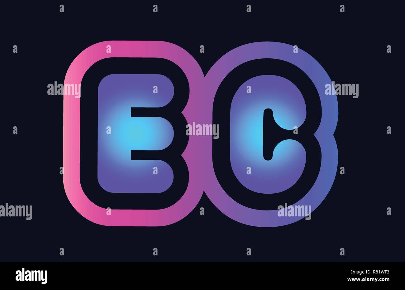 Design of alphabet combination letter ec e c pink blue gradient color ...