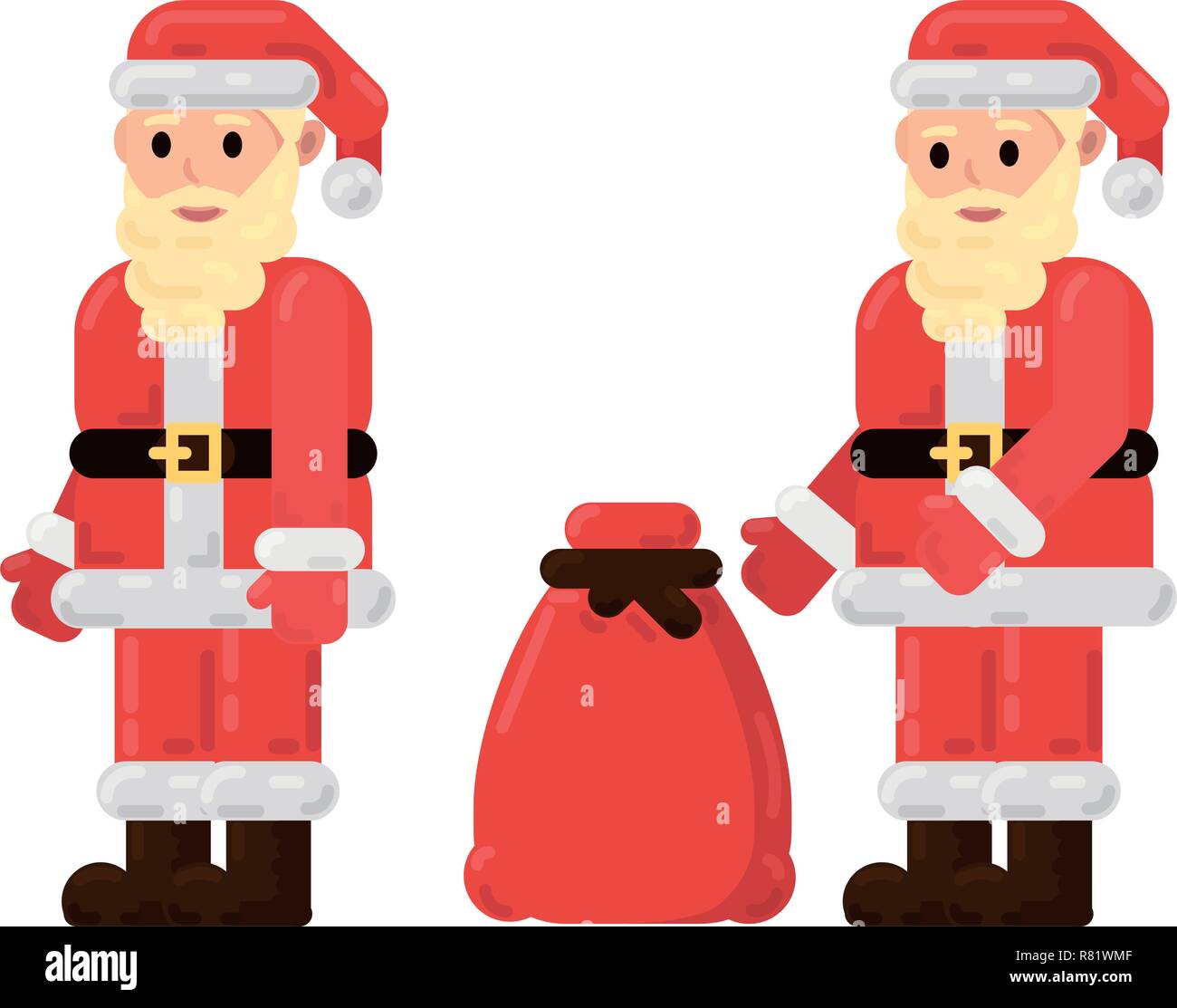 Santa Claus with a bag of gifts vector illustration, Flat character on ...