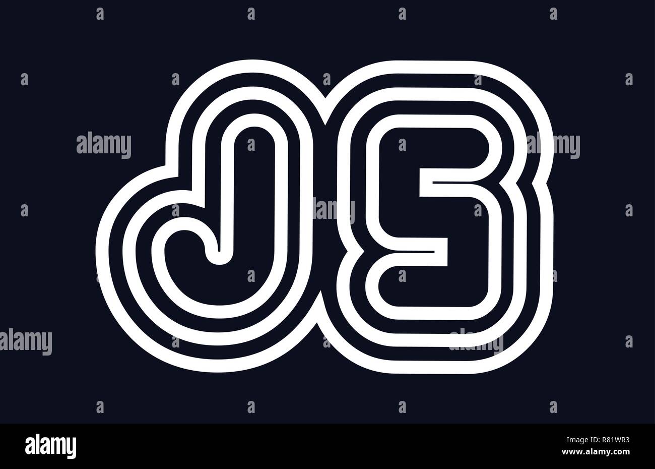 black and white alphabet letter js j s logo combination design suitable for a company or business Stock Vector