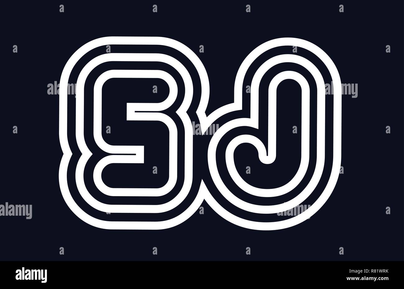 black and white alphabet letter sj s j logo combination design suitable ...