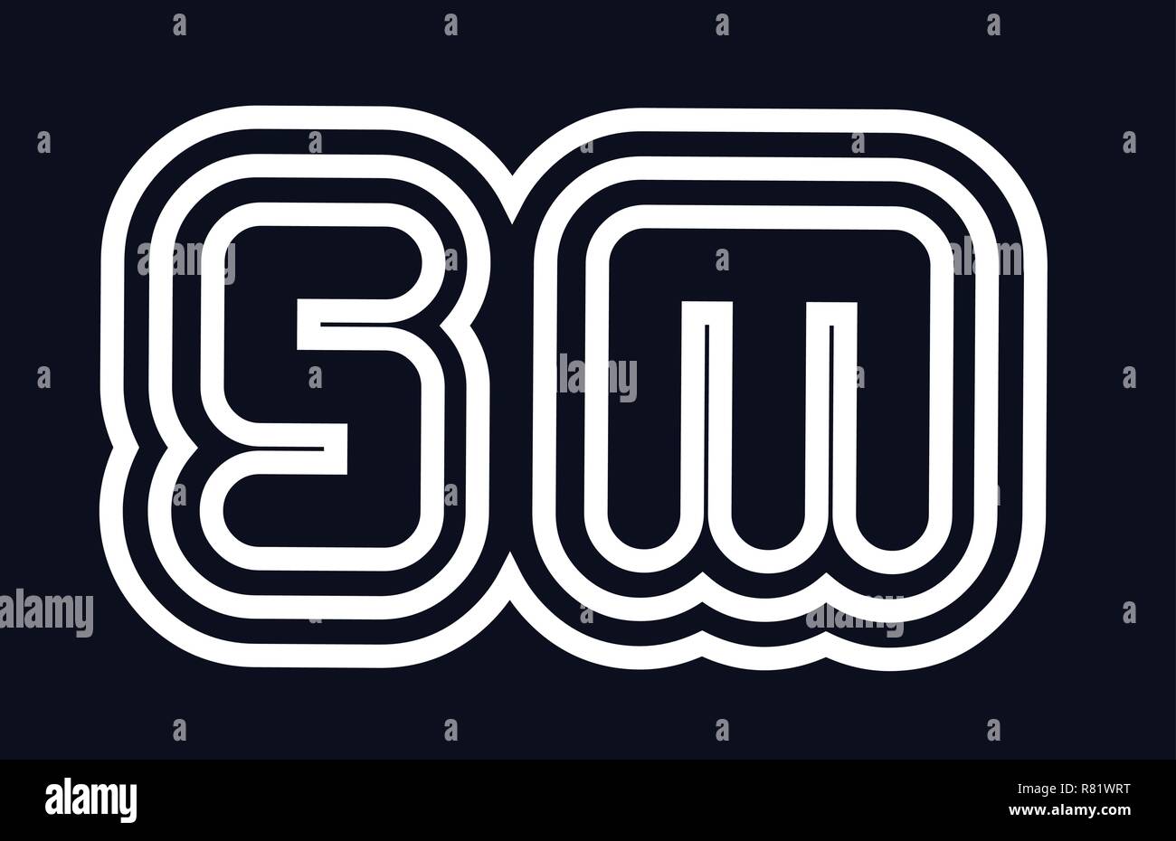 black and white alphabet letter sm s m logo combination design suitable ...