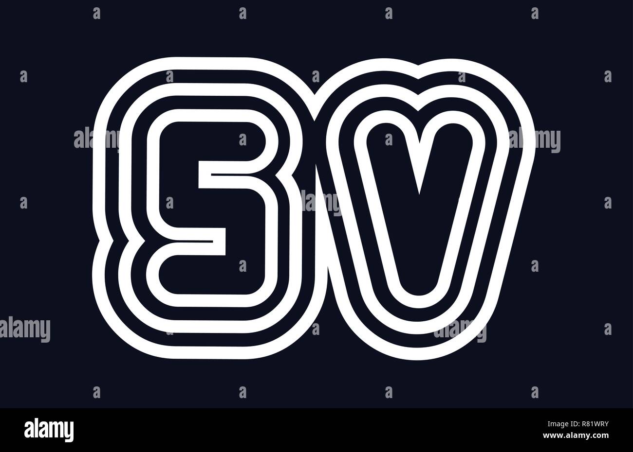 black and white alphabet letter sv s v logo combination design suitable ...