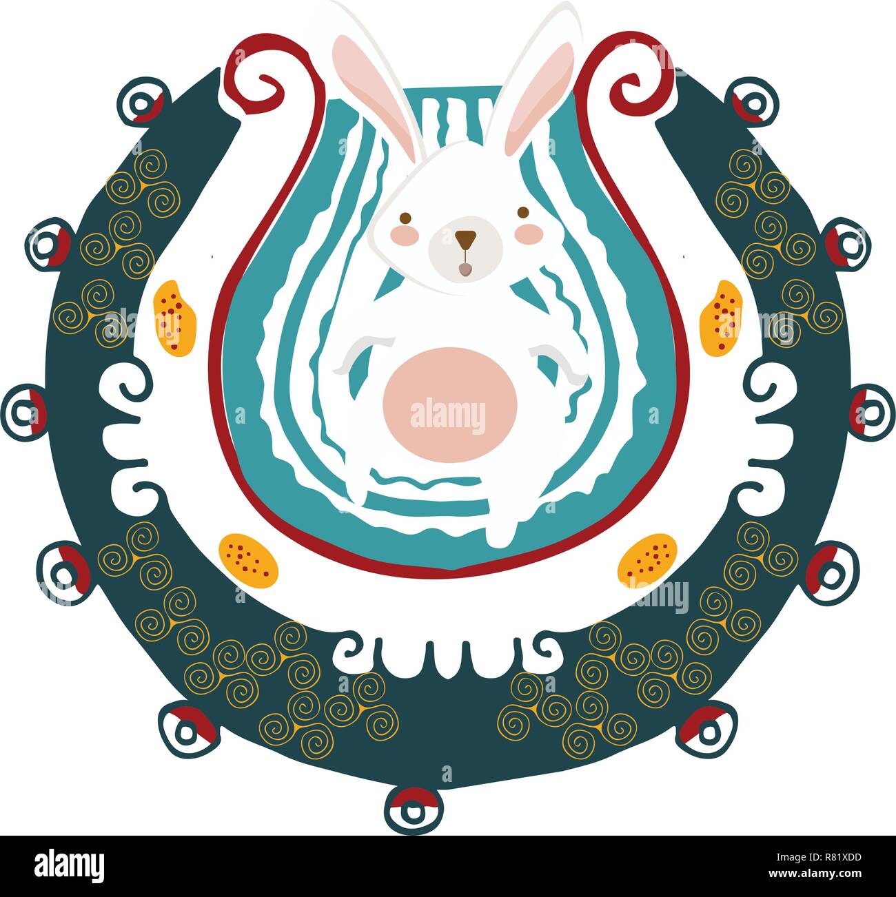 Aztec art imitation vector illustration: Metztli, a god or goddess of