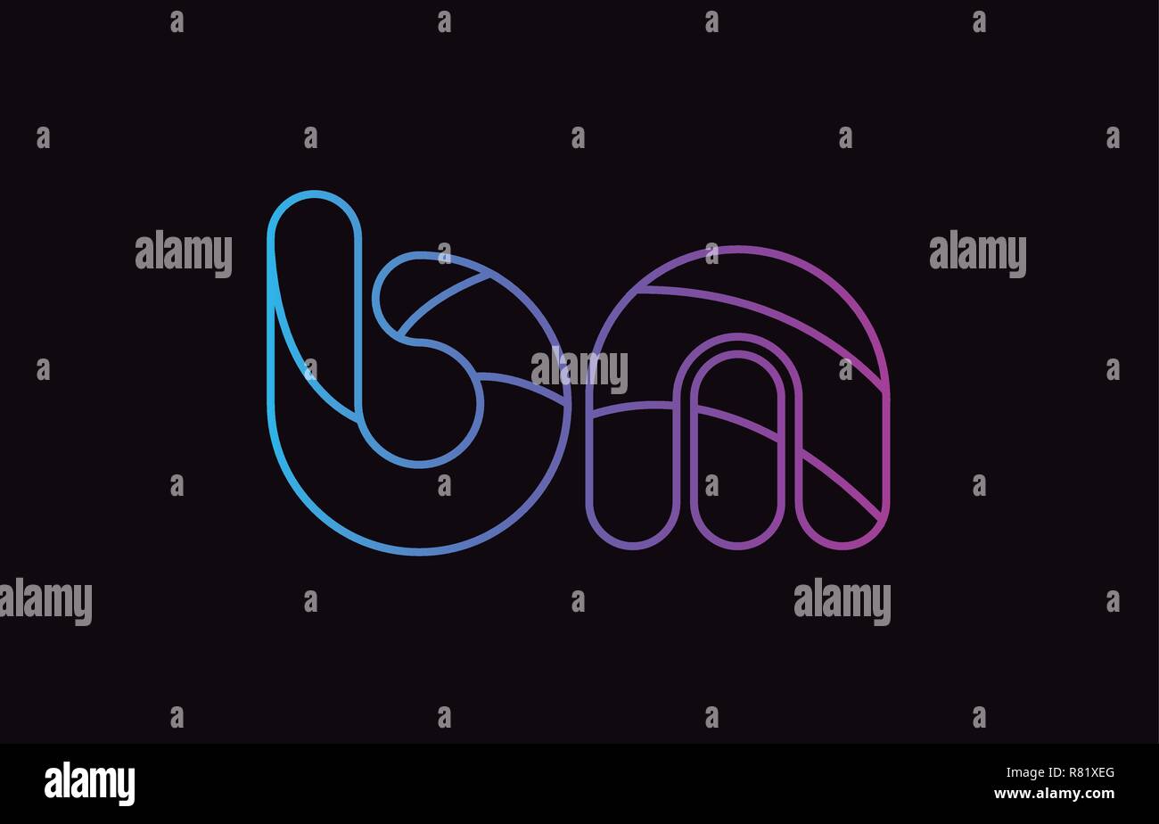 alphabet letter combination bm b m logo design blue and pink color ...