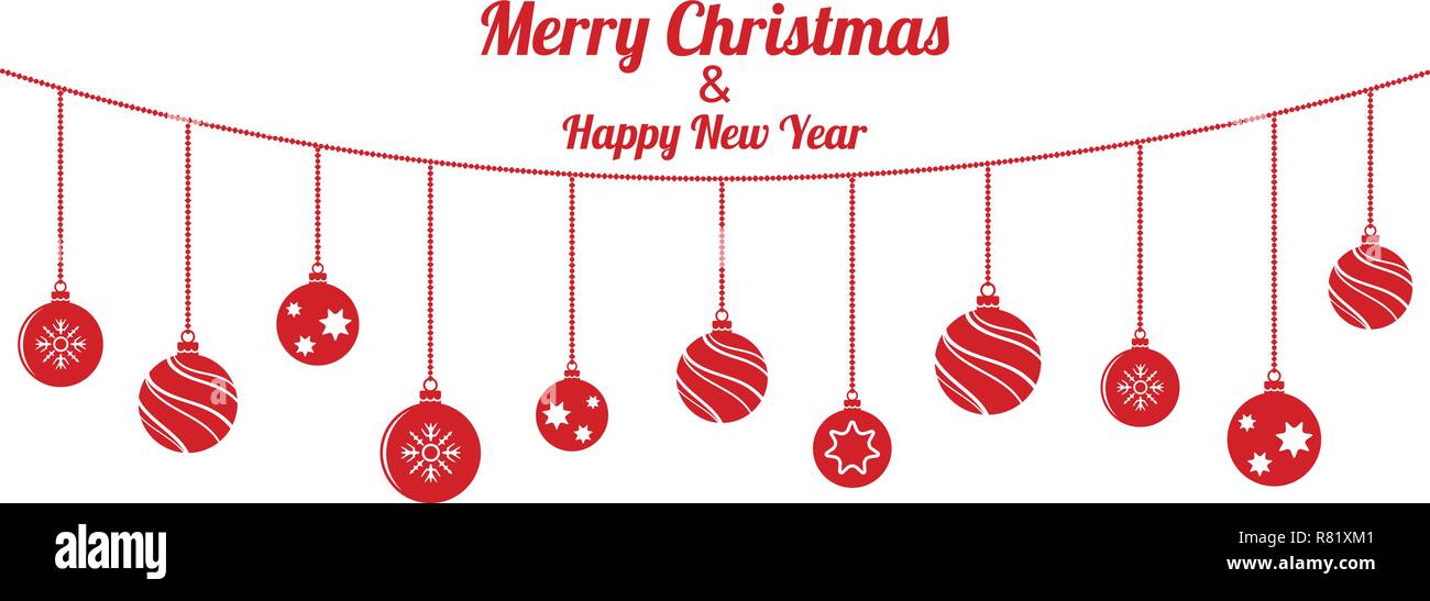 Set of red Christmas balls hanging on white background Stock Vector ...