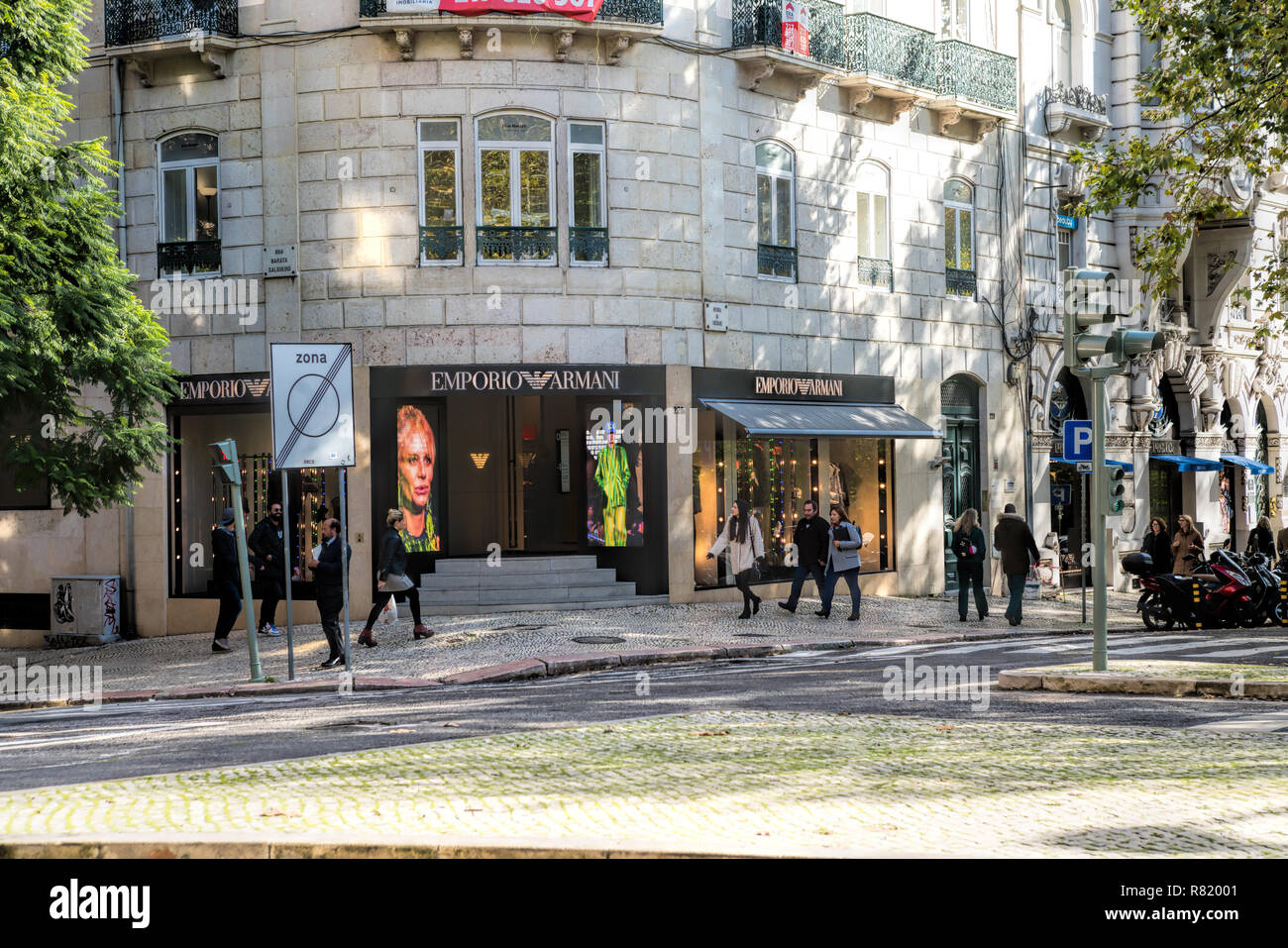 Emporio Armani shop front located on Rua da Liberdade in Lisbon, Portugal Stock Photo