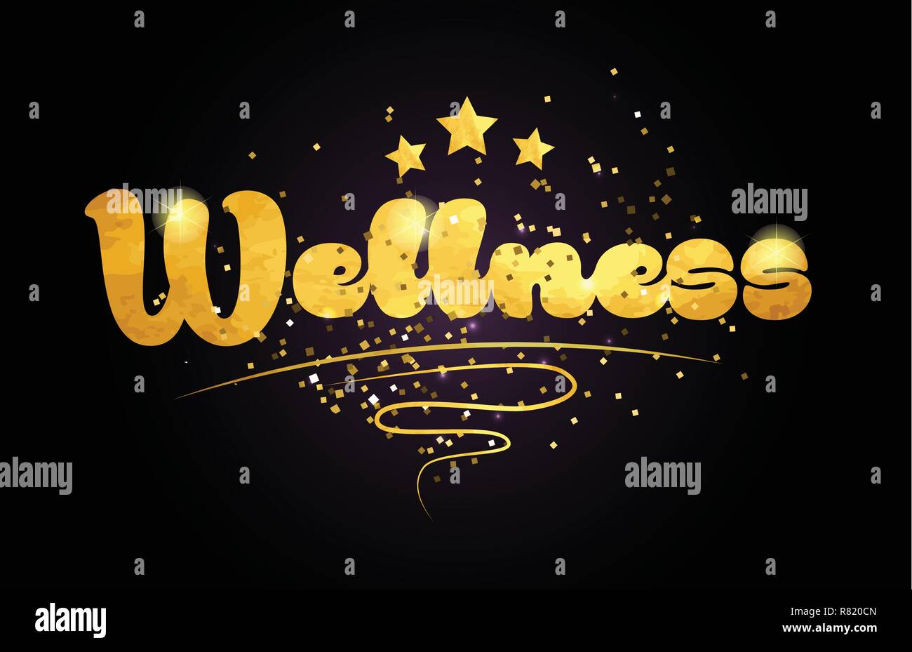 wellness word with star and golden color suitable for card icon or typography logo design Stock Vector
