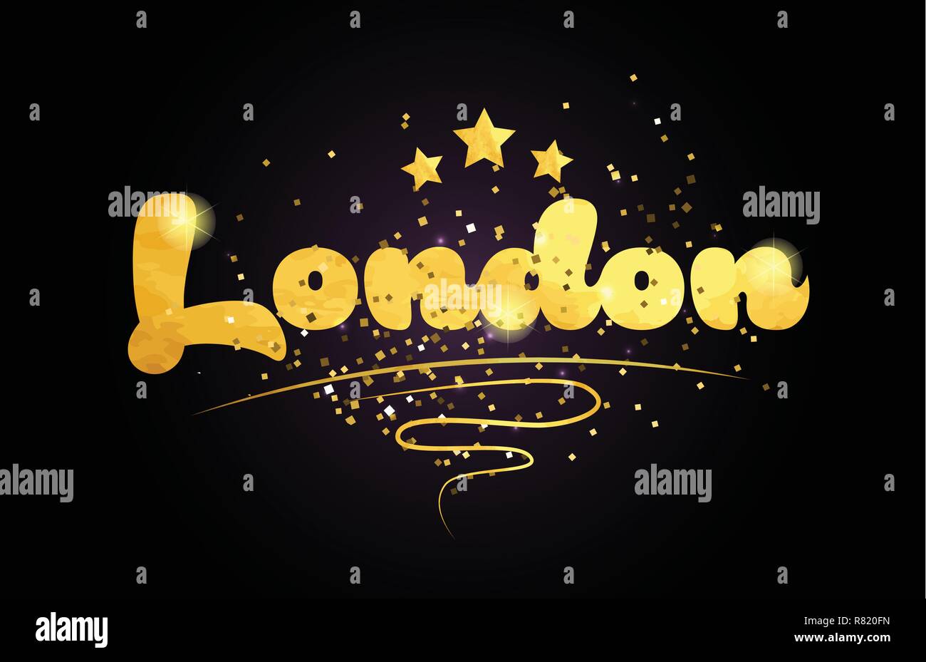 london word with star and golden color suitable for card icon or typography logo design Stock Vector