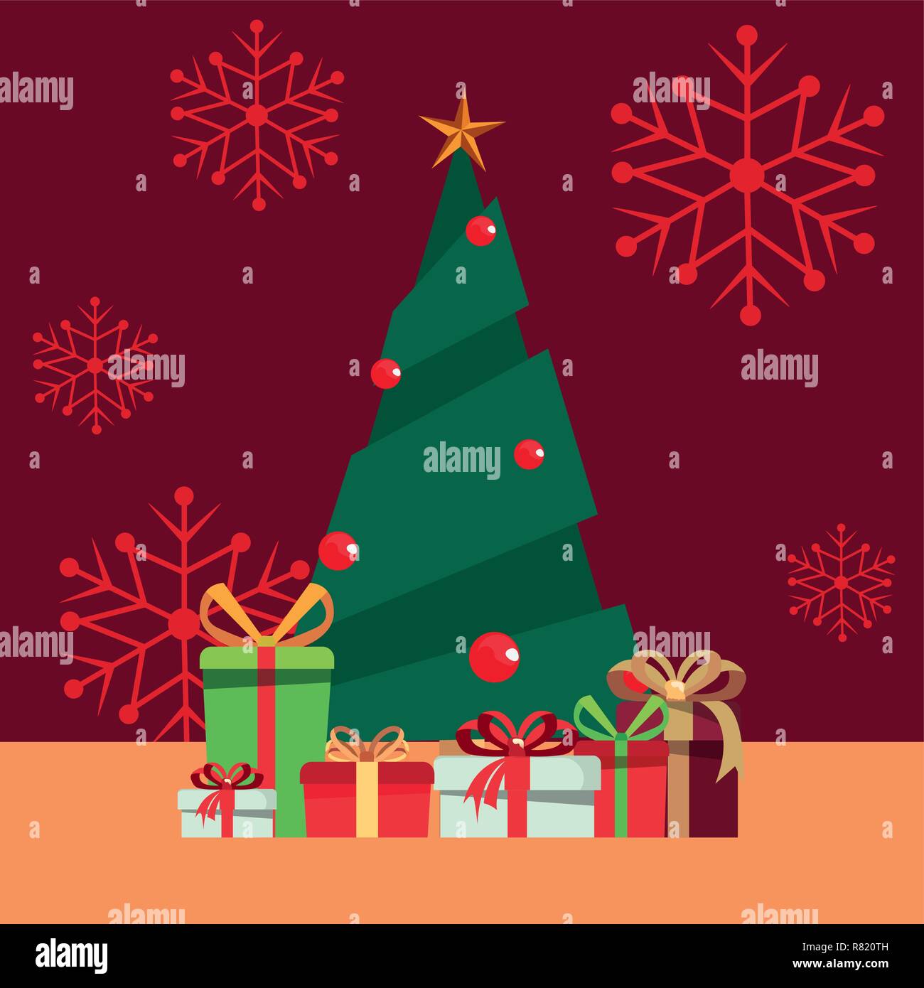 christmas pine tree gift boxes vector illustration Stock Vector Image ...