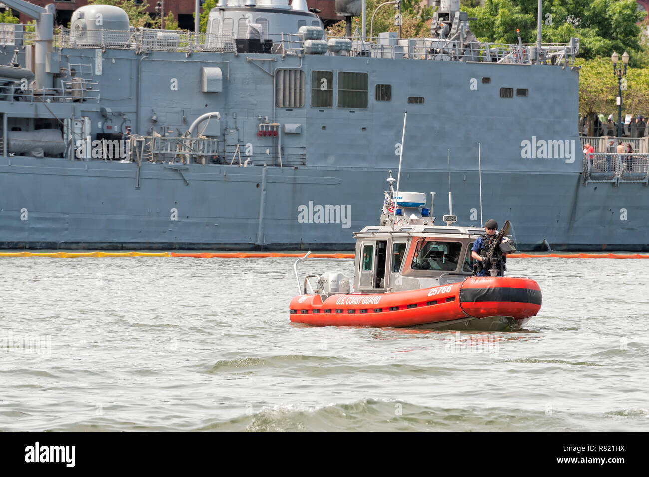 Portland, Oregon, USA June 10, 2012 Coast Guard 25foot Defenderclass boat enforces a
