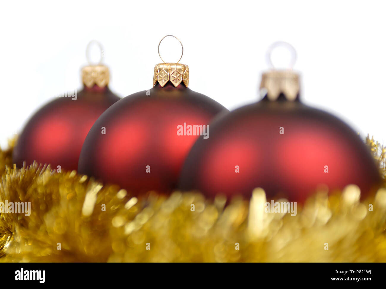 Xmas, red christmas balls on white background, isolated Stock Photo Alamy