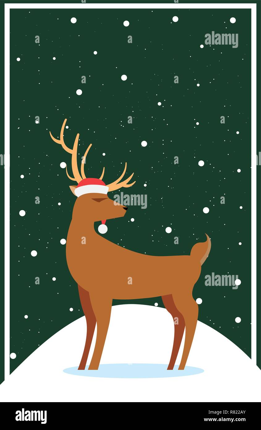 christmas deer hat snow card vector illustration Stock Vector Image ...
