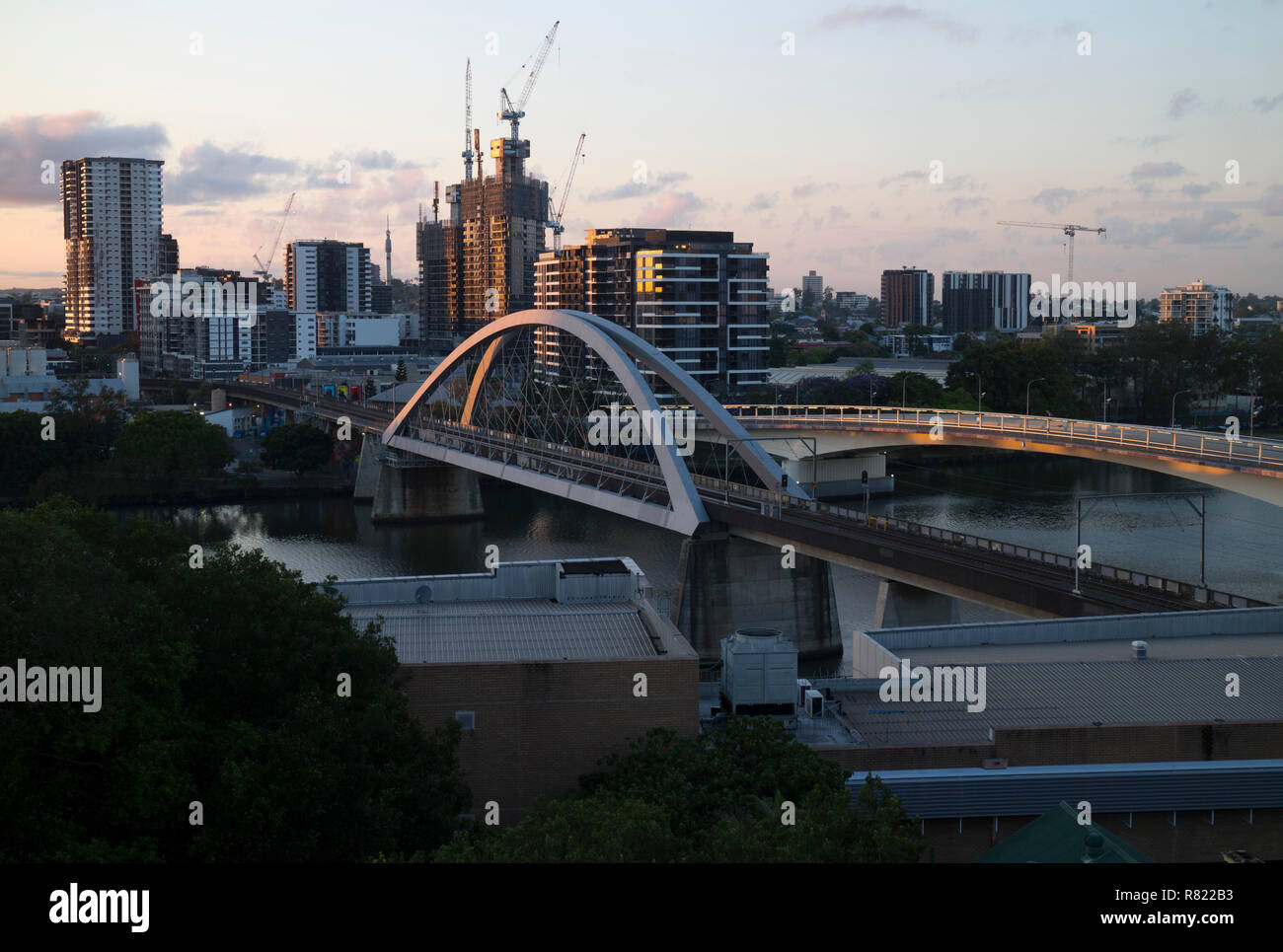 Merivale rail bridge and the Go Between Bridge, Brisbane, Queensland, Australia Stock Photo