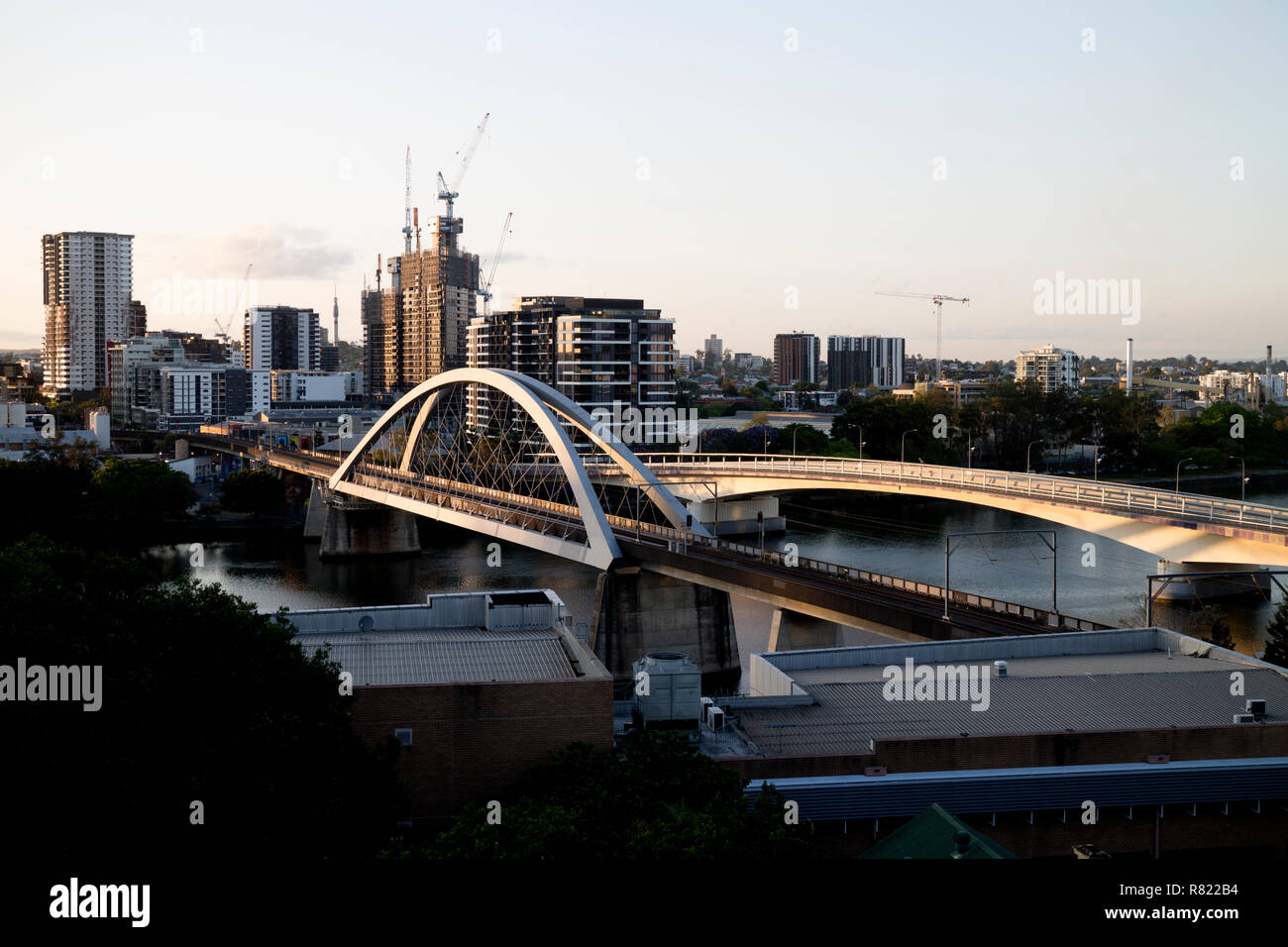 Merivale rail bridge and the Go Between Bridge, Brisbane, Queensland, Australia Stock Photo