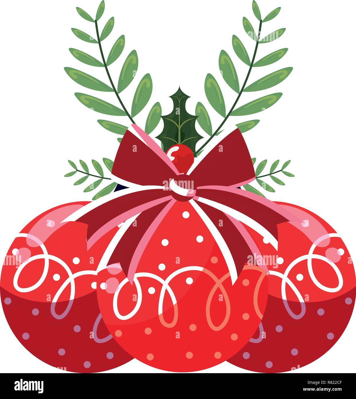 christmas balls branch leaves decoration vector illustration Stock ...