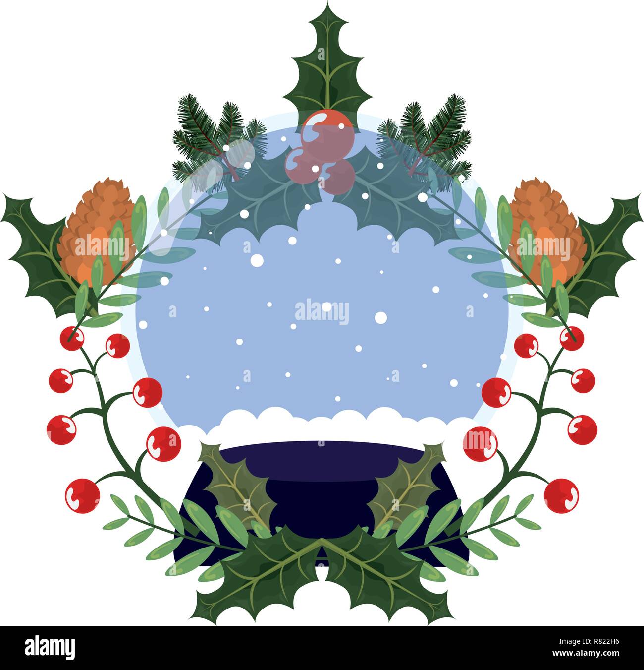christmas snow globe pinecone branches vector illustration Stock Vector ...