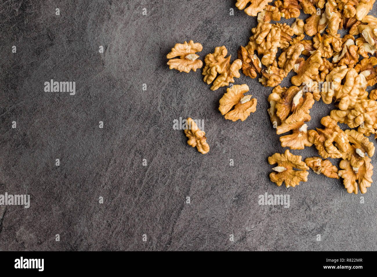 The walnut kernels. Top view. Stock Photo