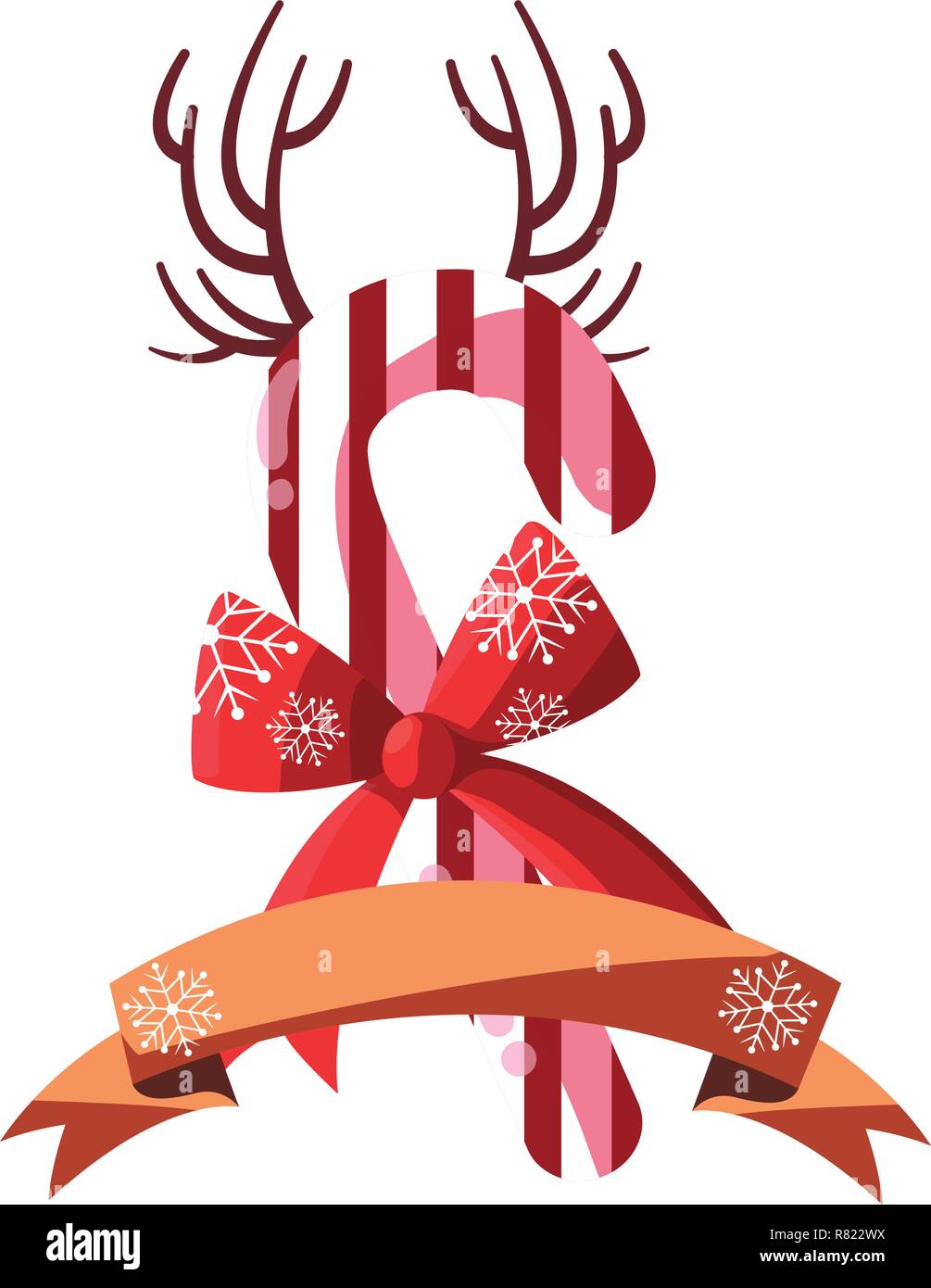 christmas candy cane horns ribbon decoration vector illustration Stock