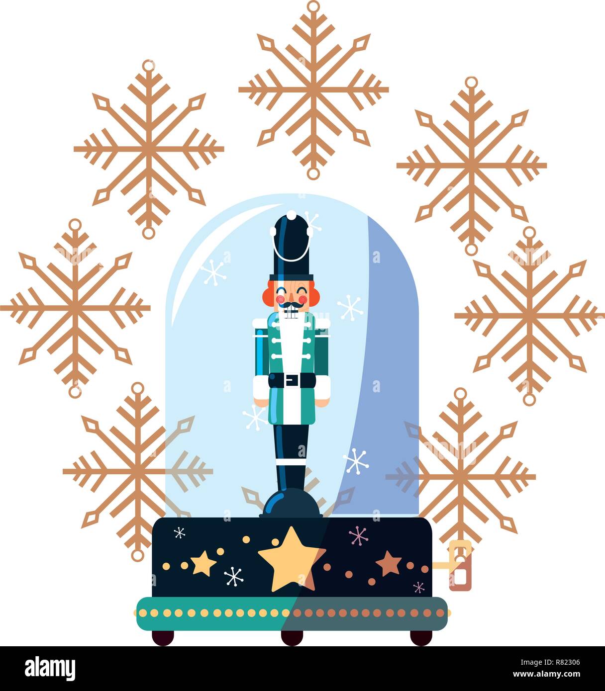 nutcracker christmas snow globe snowflake vector illustration Stock