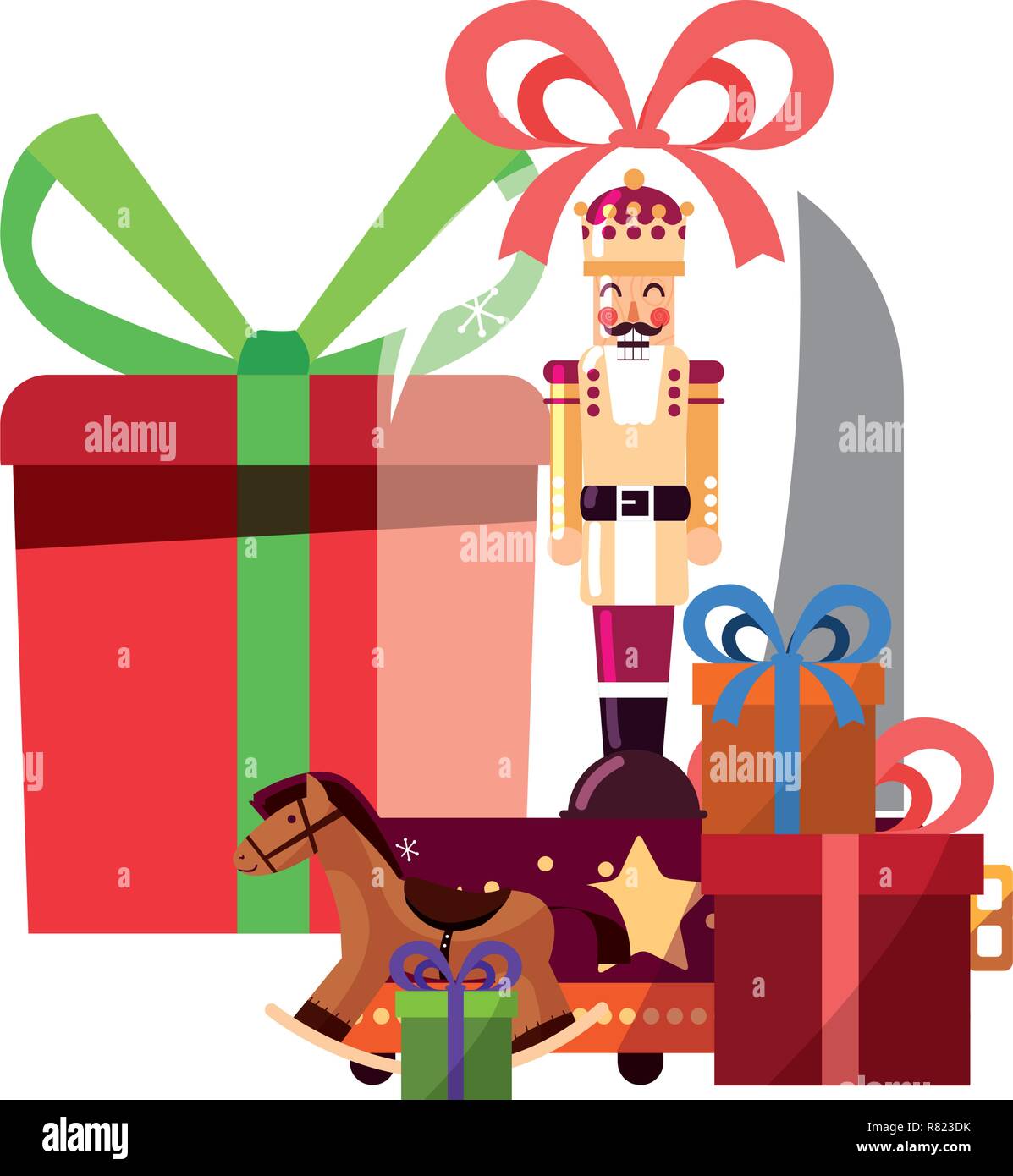 christmas nutcracker snow globe horse gifts vector illustration Stock