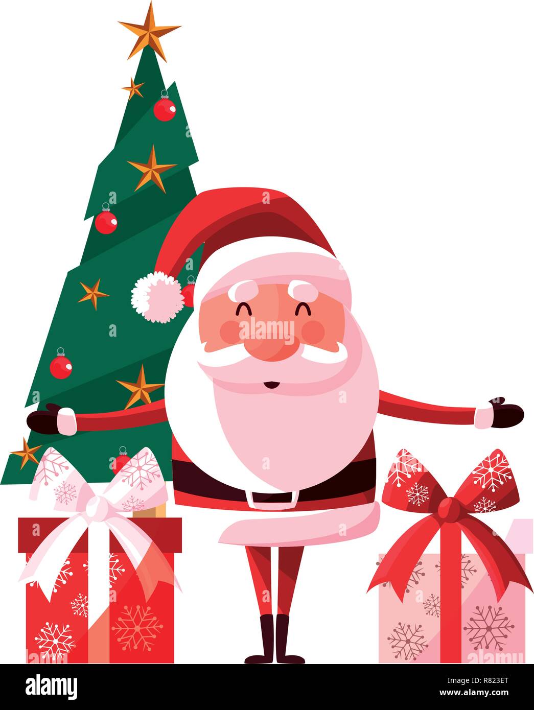 christmas santa claus tree and gifts vector illustration Stock Vector ...