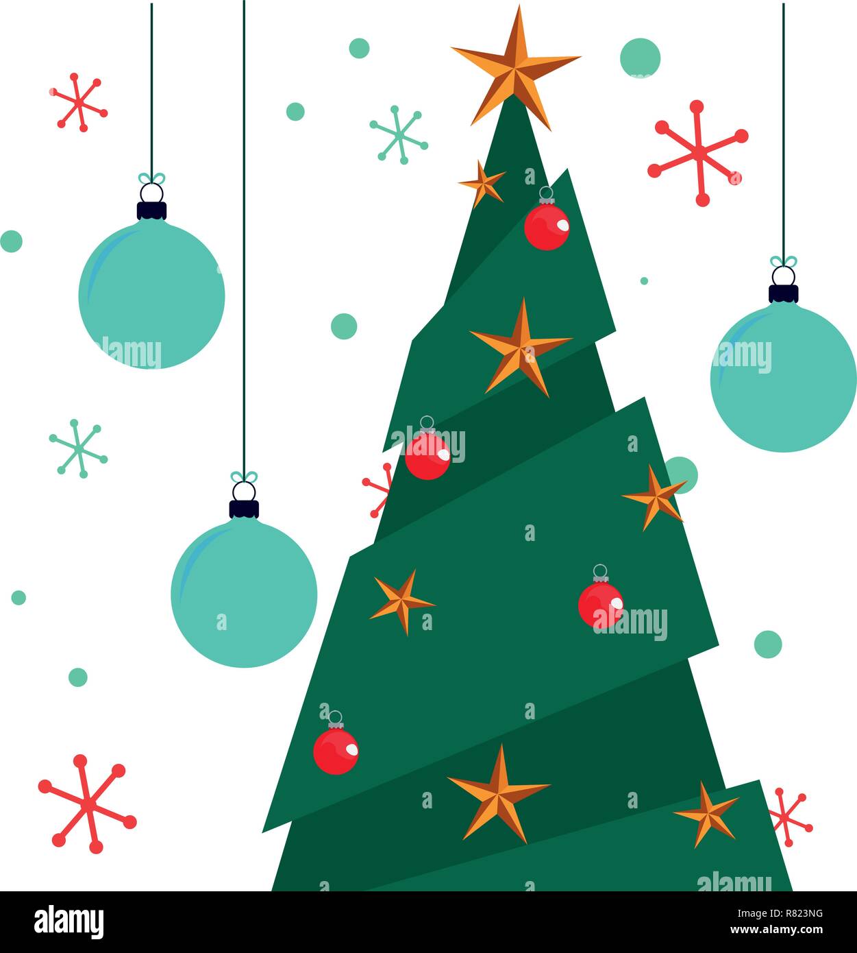 christmas pine tree balls and snowflake vector illustration Stock ...