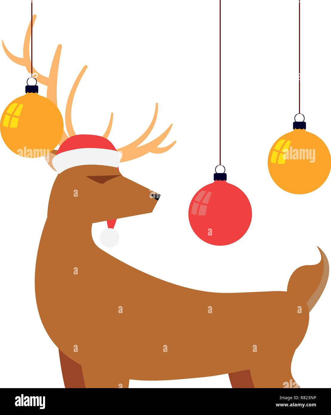 christmas reindeer with hat and balls vector illustration Stock Vector ...