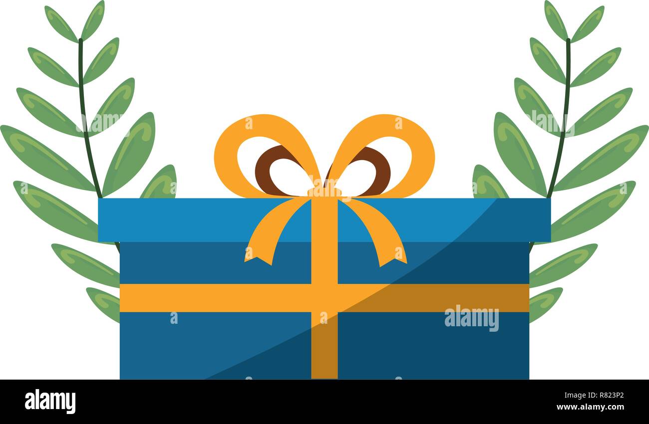 christmas gift box and leaves vector illustration Stock Vector Image ...