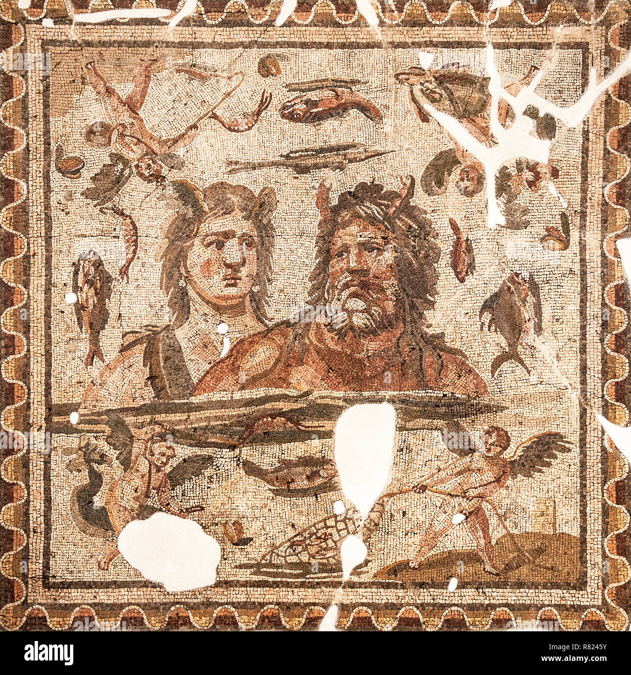 Mosaic of Oceanus and Tethys from Daphne or Harbiye, 4th cent. A.C., Hatay Archaeology Museum, Antakya, Hatay Province, Turkey Stock Photo
