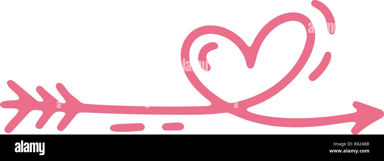 Vector monoline arrow with heart. Valentines Day Hand Drawn icon ...