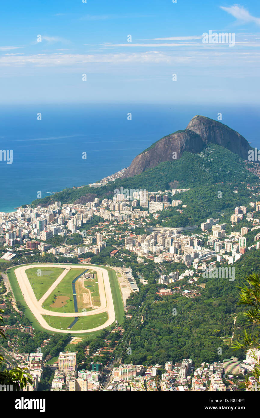 View from the Corcovado over Ipanema, Leblon and the Jockey Club, Ipanema, Leblon, Rio de Janeiro, Rio de Janeiro State, Brazil Stock Photo