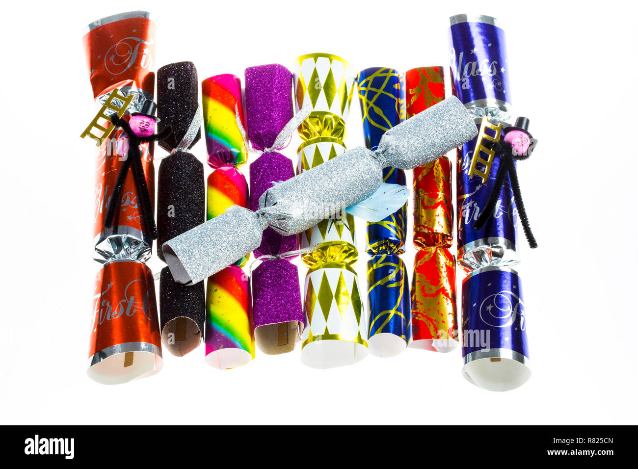 Christmas crackers, party poppers Stock Photo