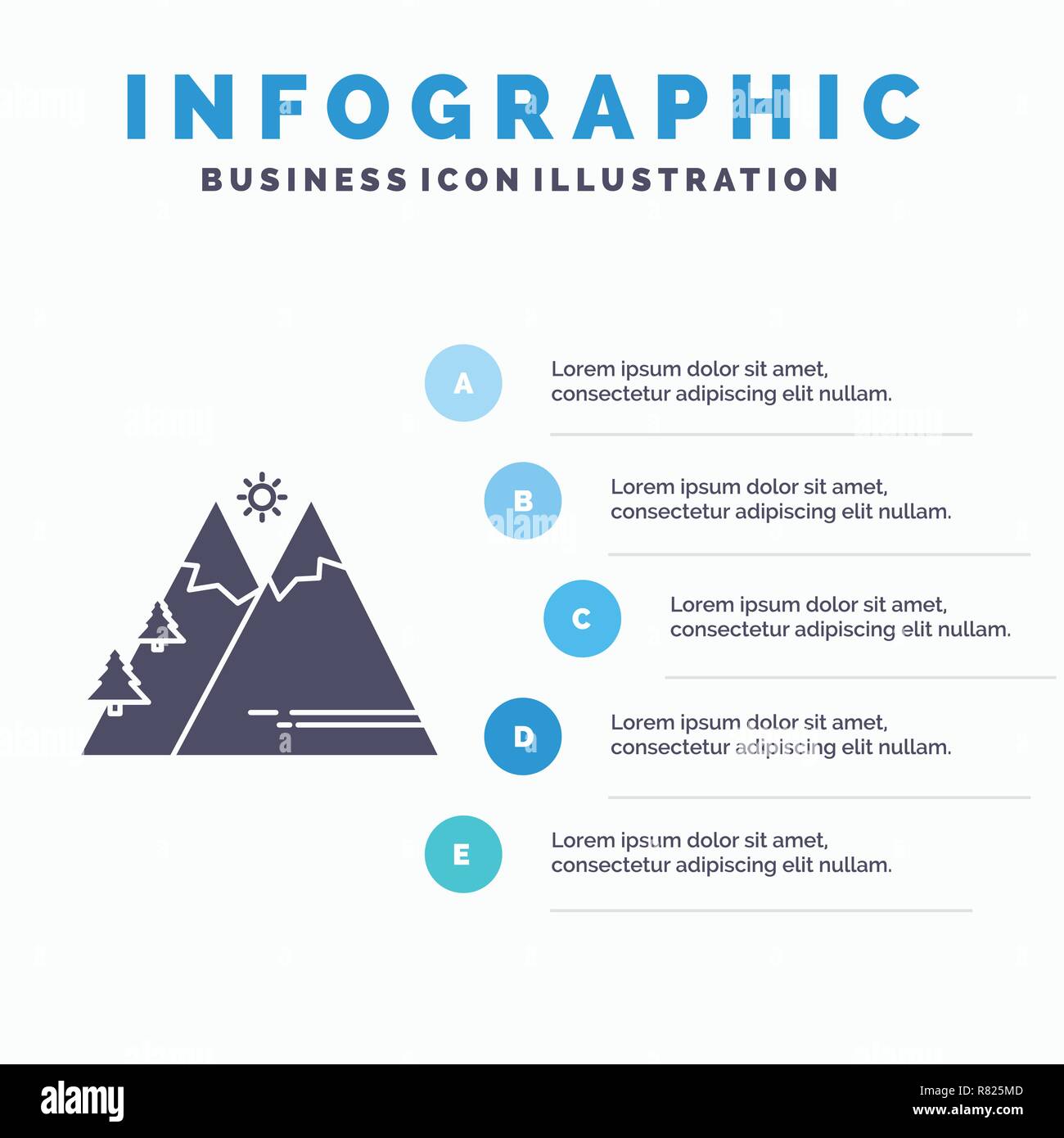 Mountains, Nature, Outdoor, Sun, Hiking Infographics Template for Website and Presentation. GLyph Gray icon with Blue infographic style vector illustr Stock Vector